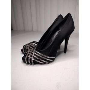 Lauren‎ Ralph Lauren Black Peep Toe Embellished Stiletto Heels Size 8